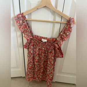 LOFT Red Floral Ruffle-Strap Camisole Top XL